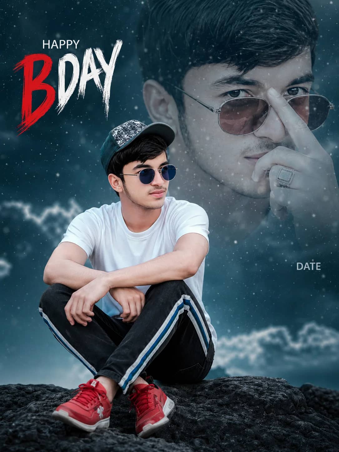 South Asian Boy Double Exposure Birthday Prompt | Dramatic Teal Aesthetic AI generated prompt preview