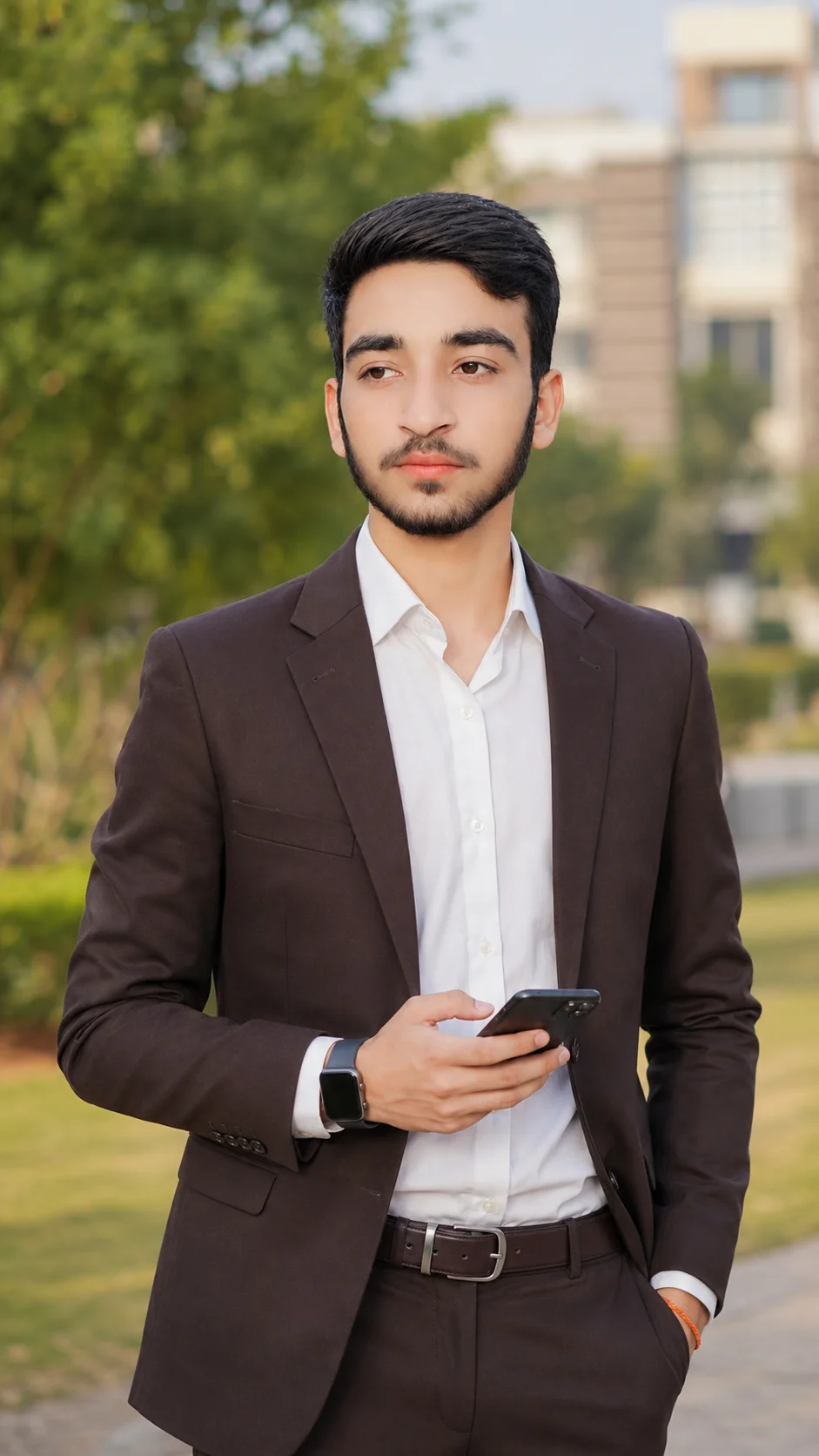 Chocolate Brown Blazer Casual Formal Outdoor Male Portrait Prompt
