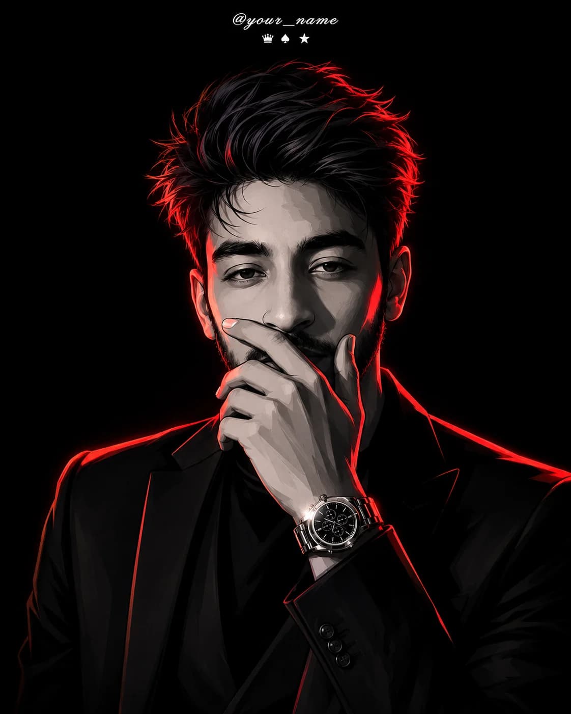 Dark Anime Vector Portrait with Red Neon Rim Light Prompt
