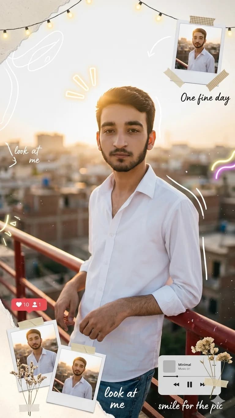 Identity-Locked Golden Hour Rooftop Scrapbook Poster