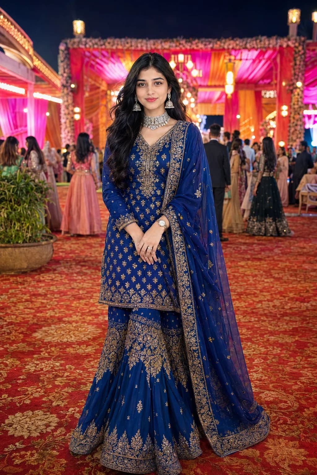Royal Blue Embroidered Sharara Festive Wedding Portrait