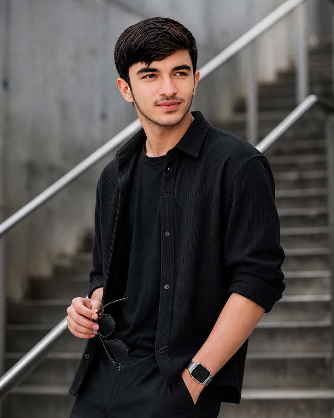 Urban Monochrome South Asian Male Portrait - Concrete Aesthetic