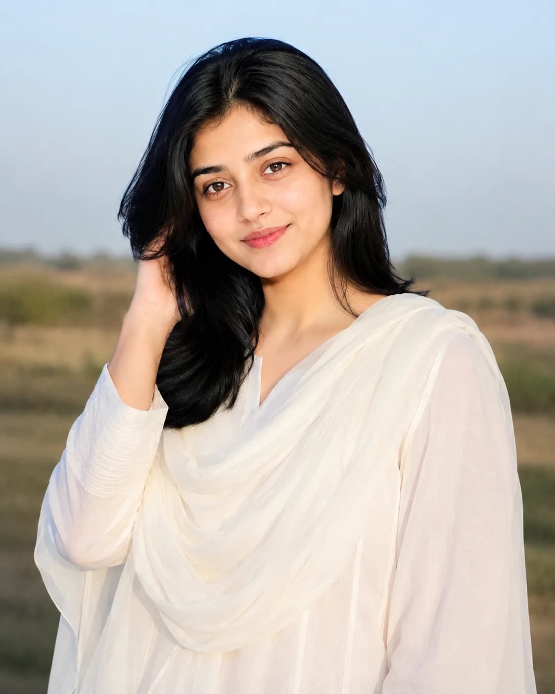 Minimalist White Kurta Golden Hour Female Portrait