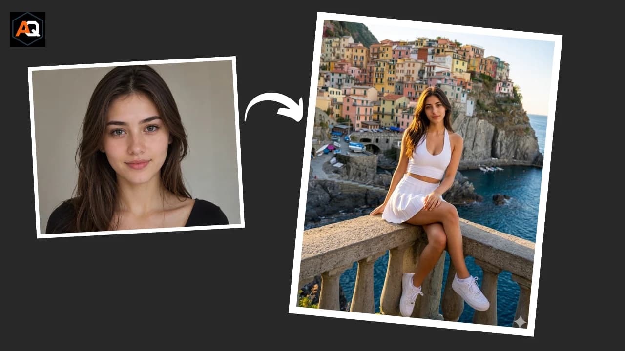 Premium AI photoshoot prompts for girls - woman sitting on stone railing overlooking Amalfi Coast Italy golden hour