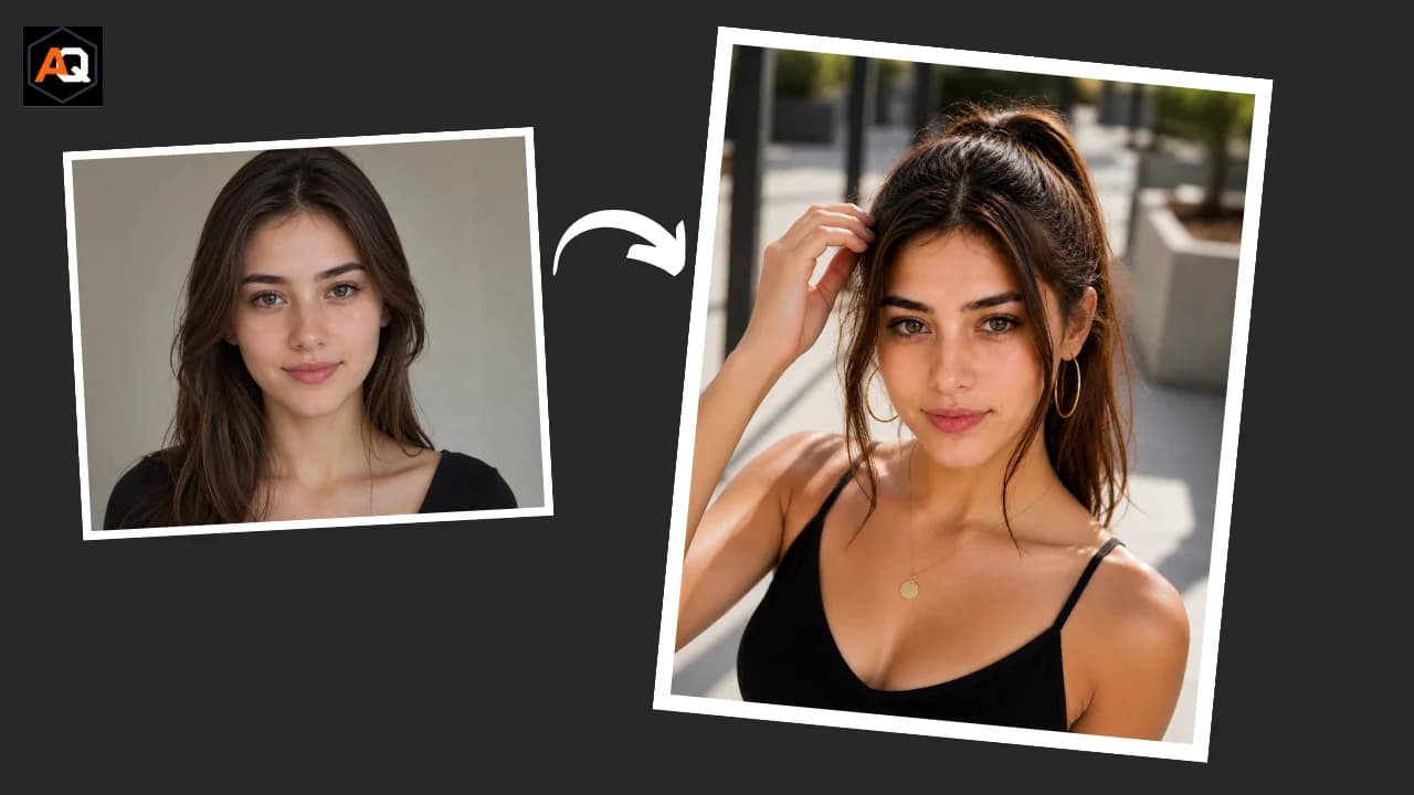 AI fashion model prompts for Instagram creators - woman adjusting high ponytail outdoors urban setting consistent face identity.