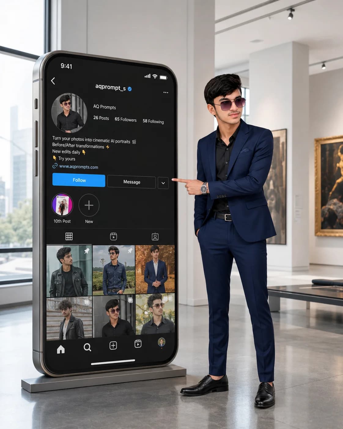 Luxury Art Gallery Instagram Follow Call to Action Portrait Prompt