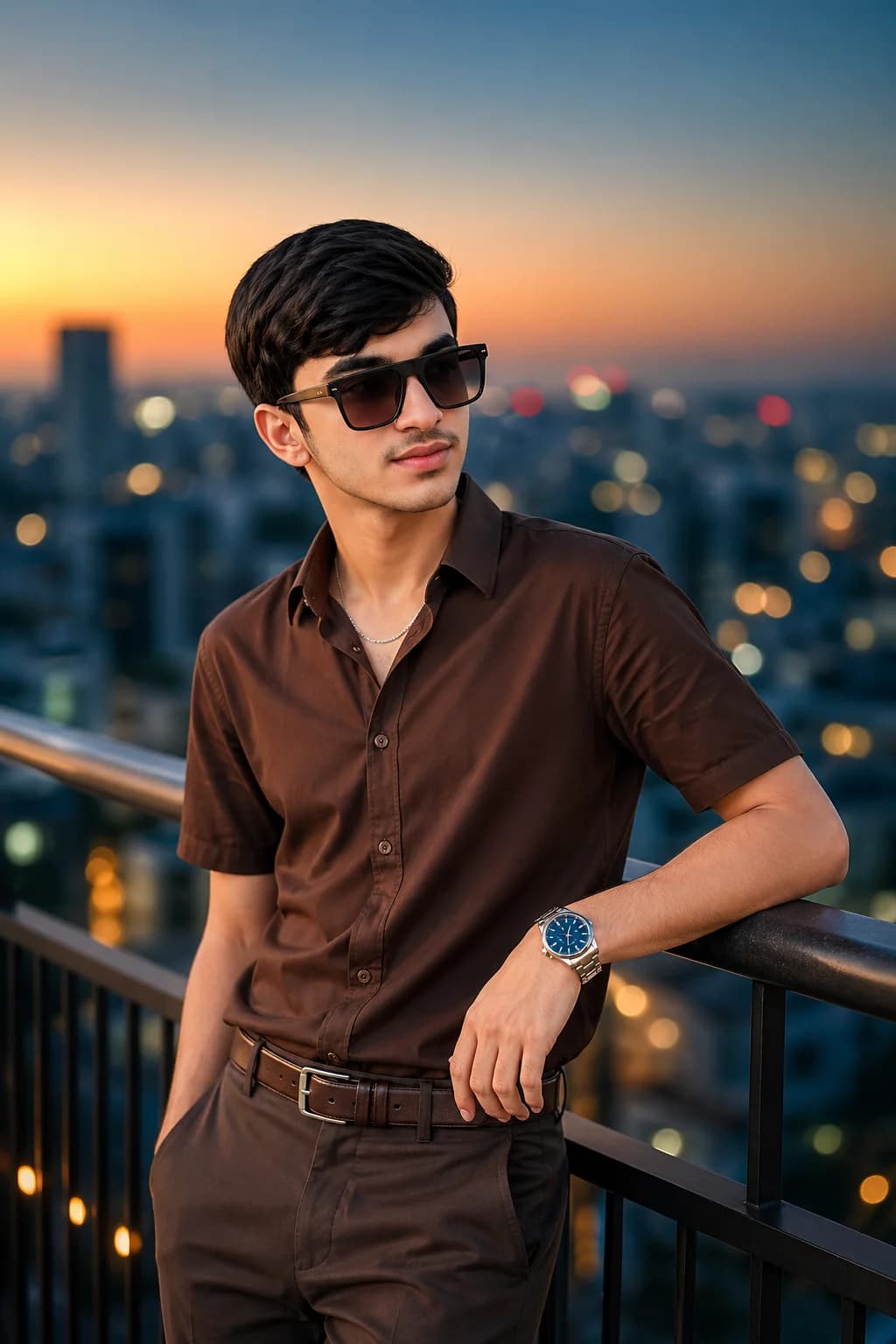Golden Hour Urban Portrait | Boy in Monochromatic Chocolate Brown