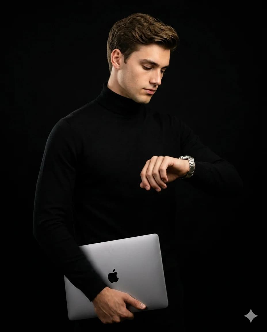 Cinematic Black Studio Portrait of Business Influencer Style Man