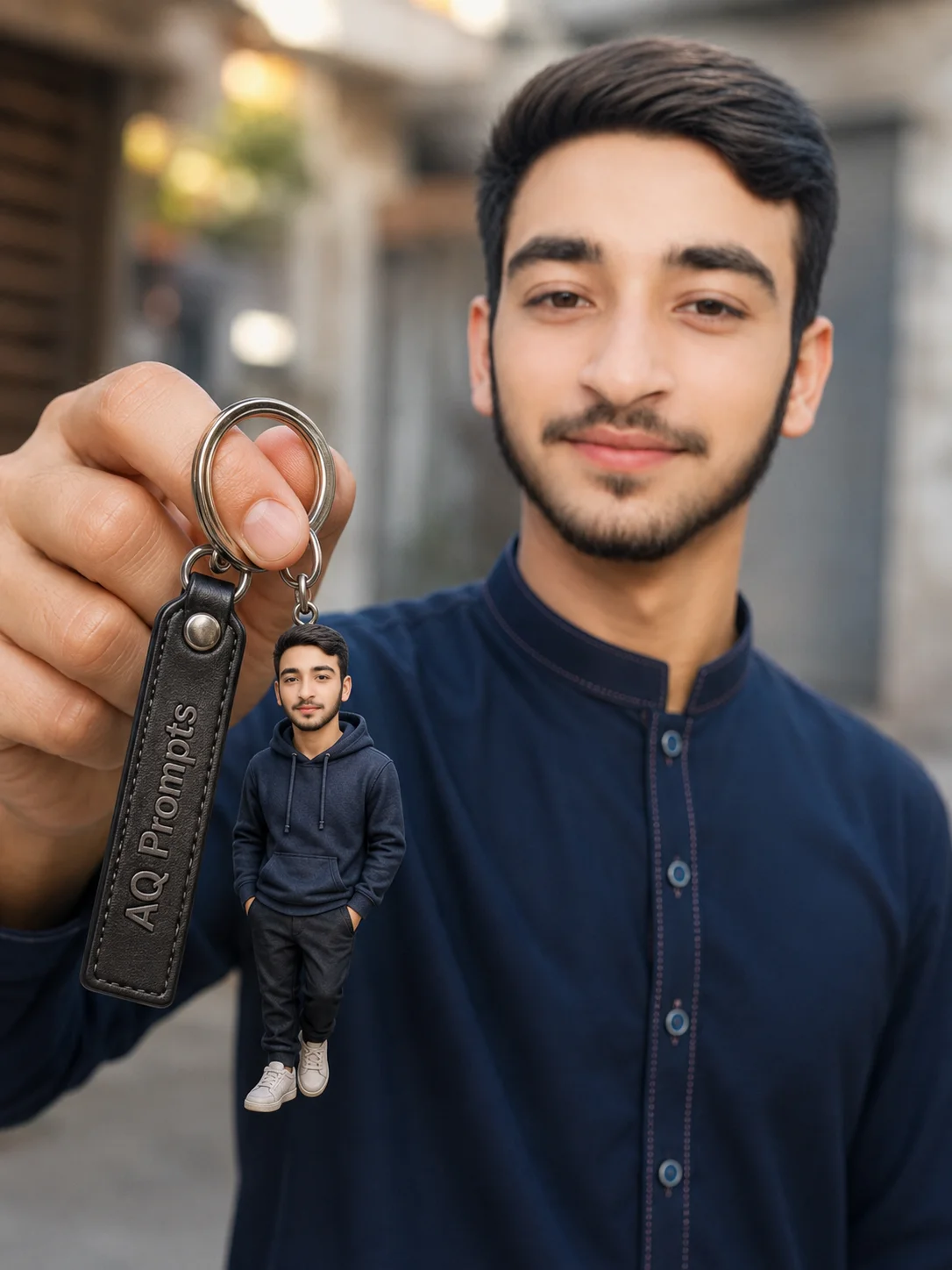 Miniature Action Figure Keychain Lifestyle Product Prompt