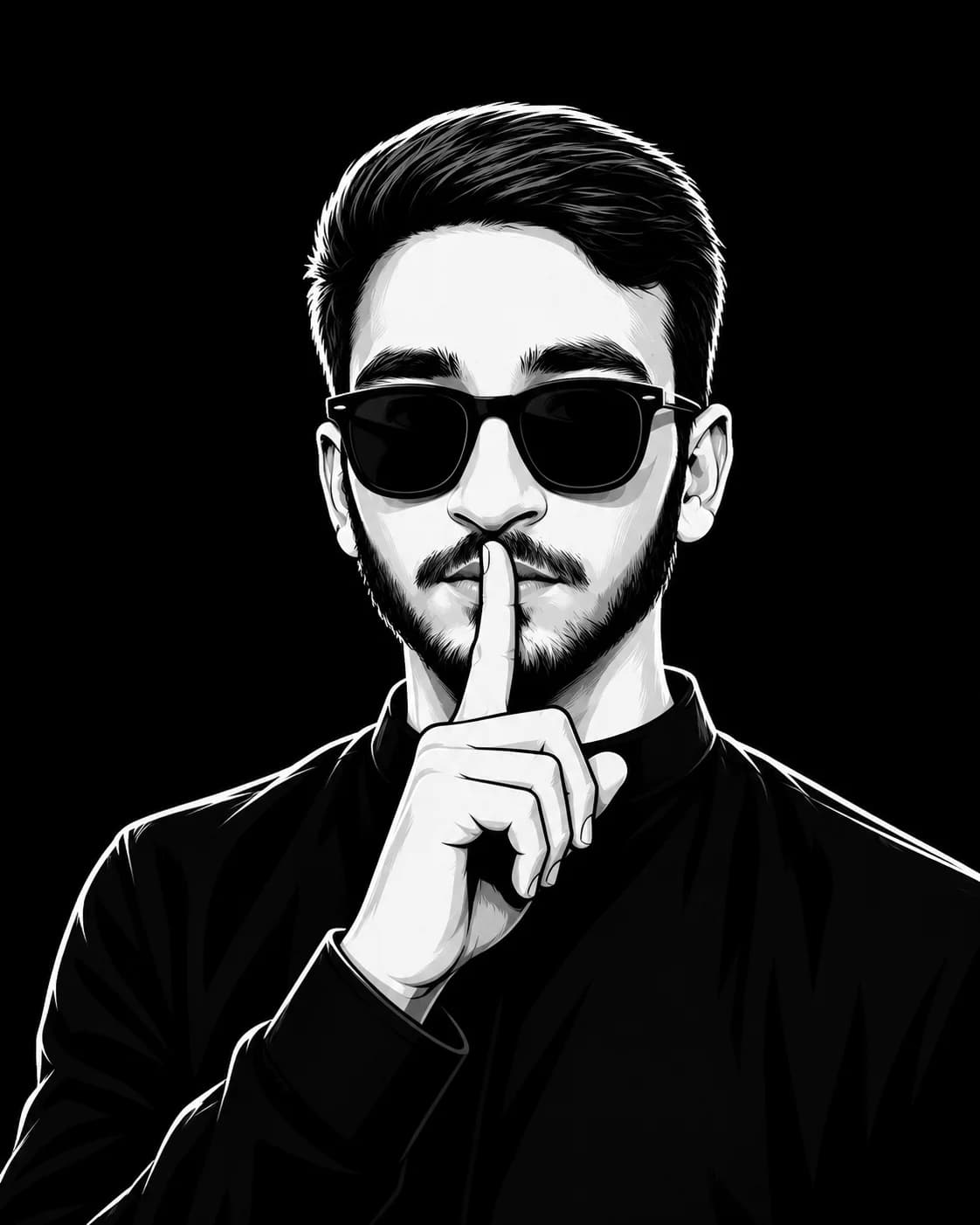 Minimalist Silhouette Shhh Pose Vector Avatar Prompt