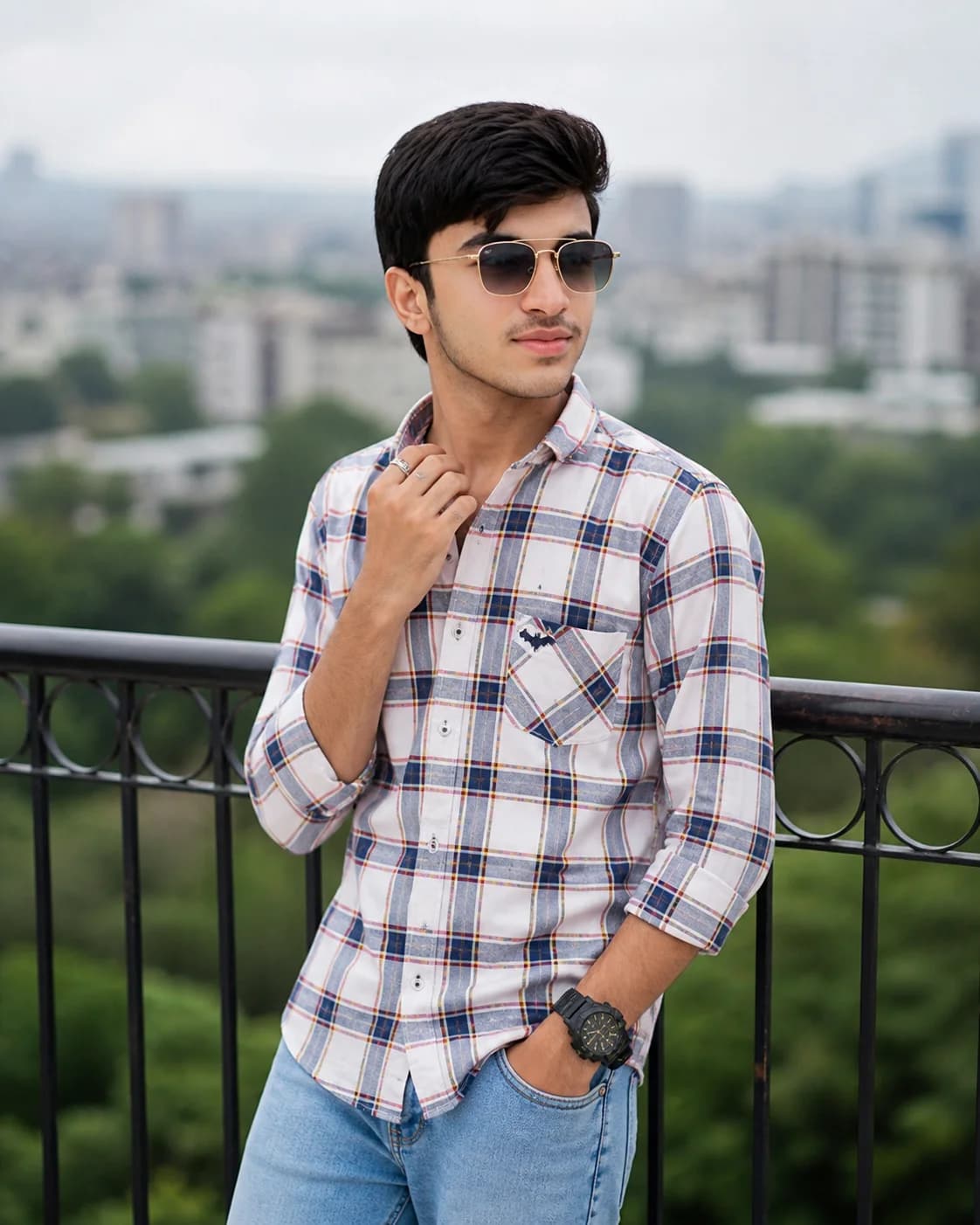 Plaid Shirt Urban Portrait | South Asian Teen Aesthetic