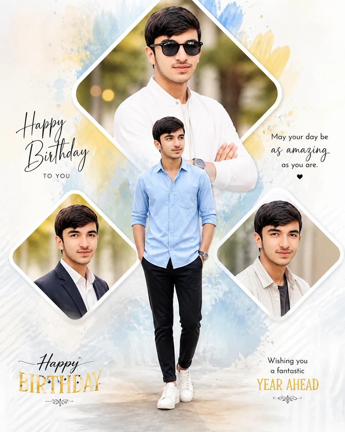 Luxury Diamond-Frame Birthday Poster - South Asian Male