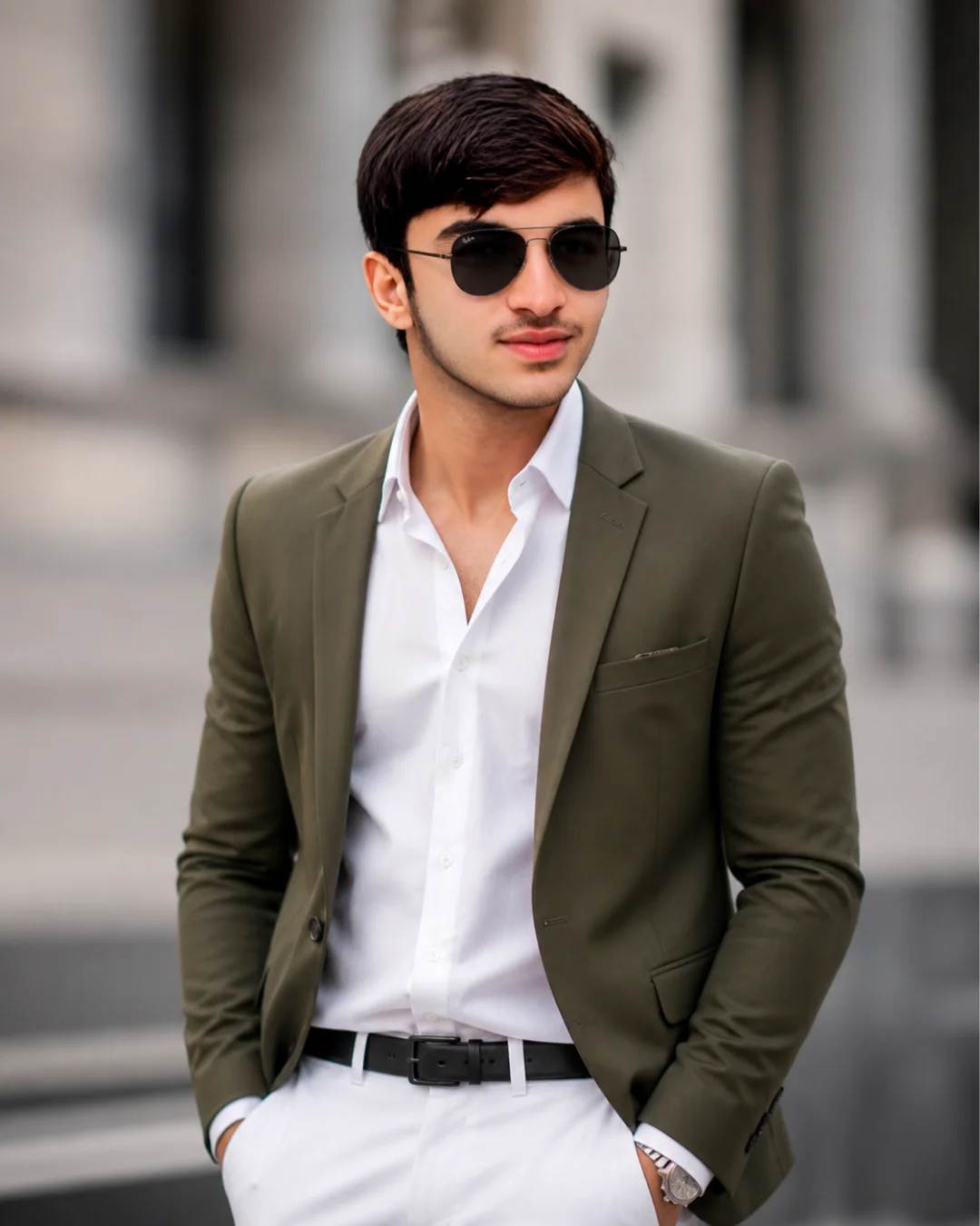 Cinematic Olive & White High-Fashion Editorial