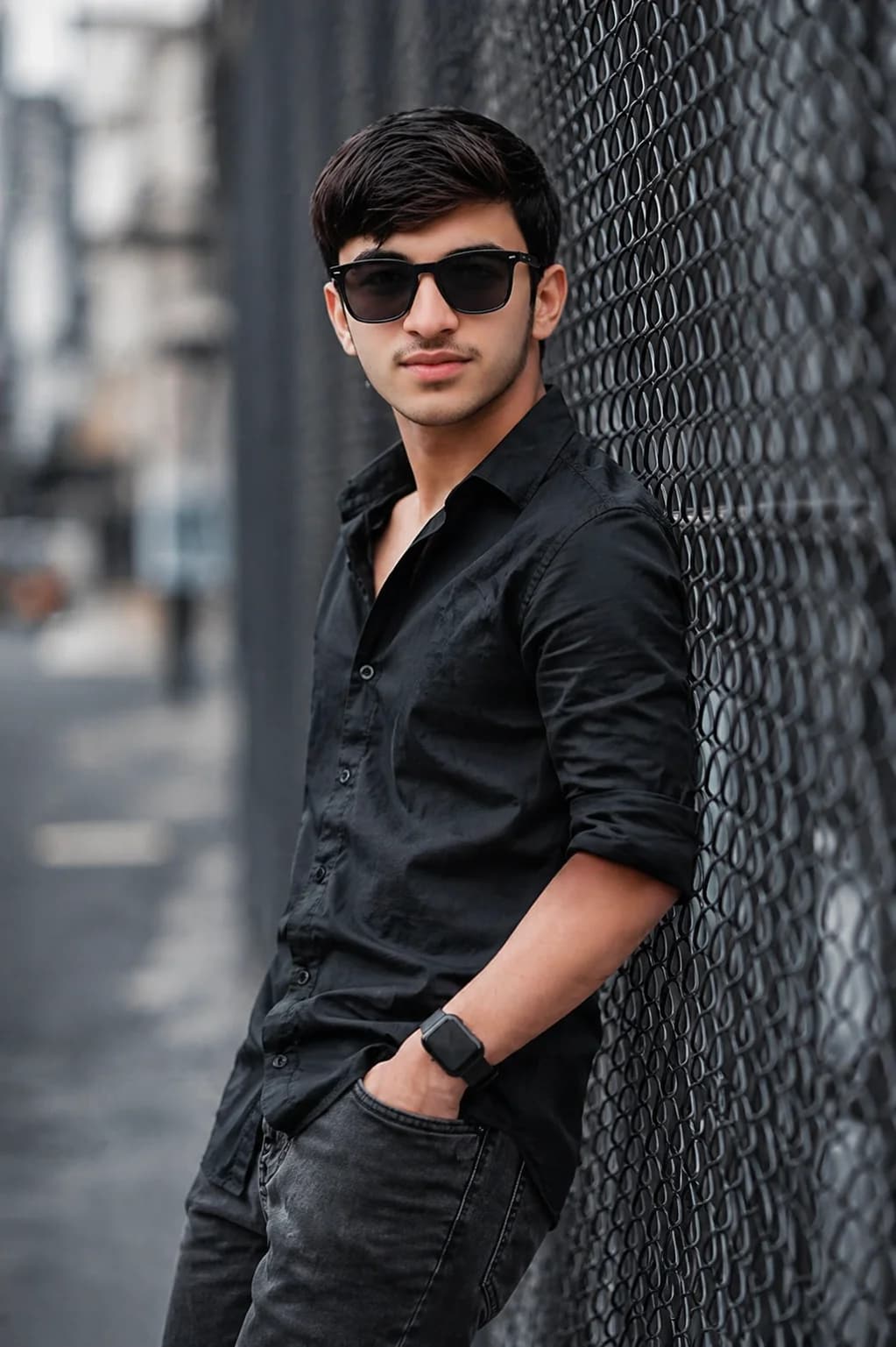 Urban Street Style Portrait | All-Black Monochromatic Aesthetic AI generated prompt preview