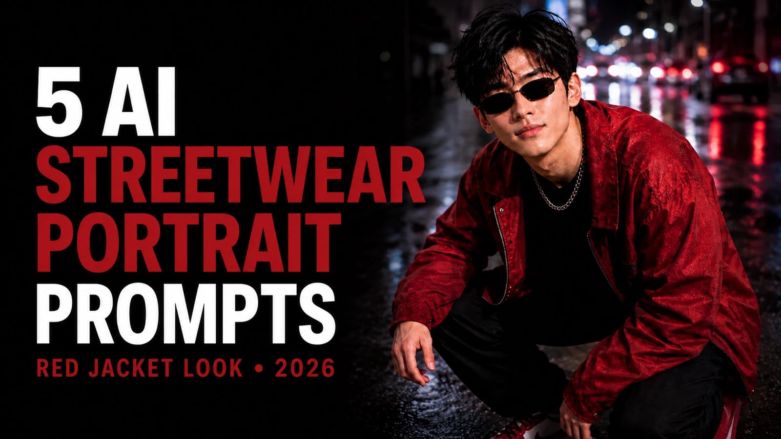 AI Streetwear Portrait Prompts - Red Jacket Look AI streetwear portrait prompts featuring red jacket scenes
