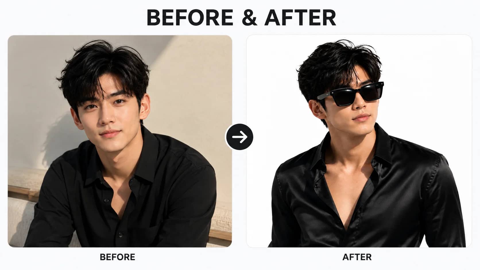 Before and after burgundy power suit old money AI portrait