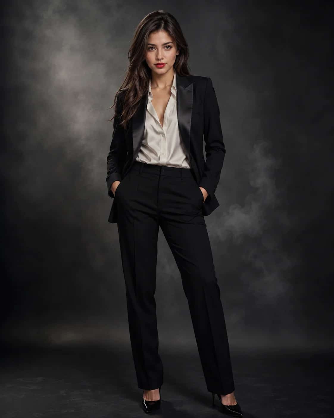 Black Pantsuit Executive Editorial Portrait AI Prompt