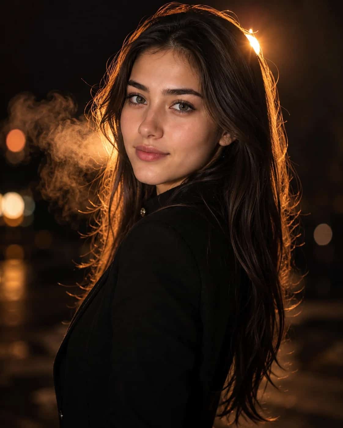 Cinematic Night Portrait With Golden Rim Light AI Prompt