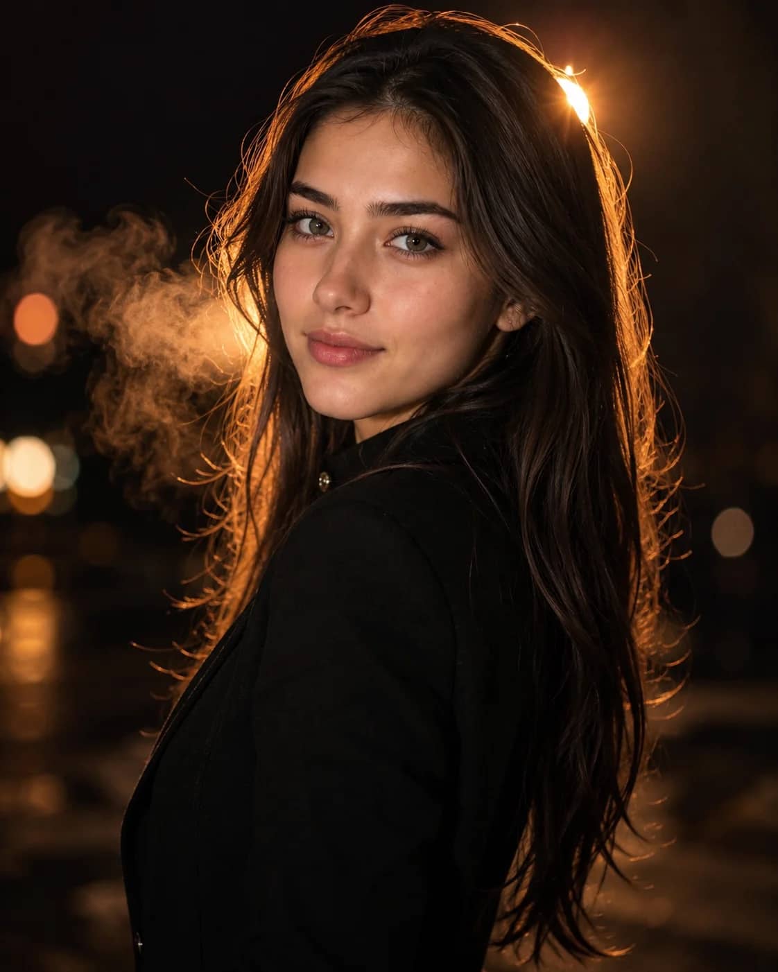 Cinematic Night Portrait With Golden Rim Light AI Prompt AI generated prompt preview