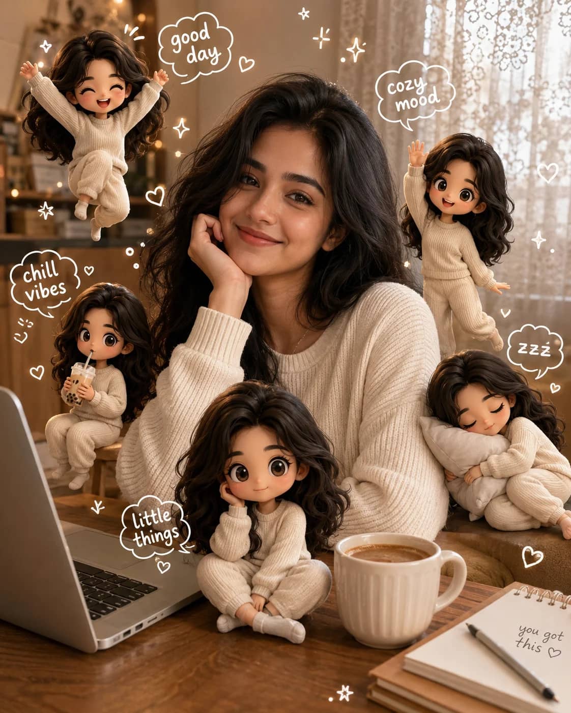 Cozy Chibi Doll Clone Lifestyle Portrait AI Prompt AI generated prompt preview