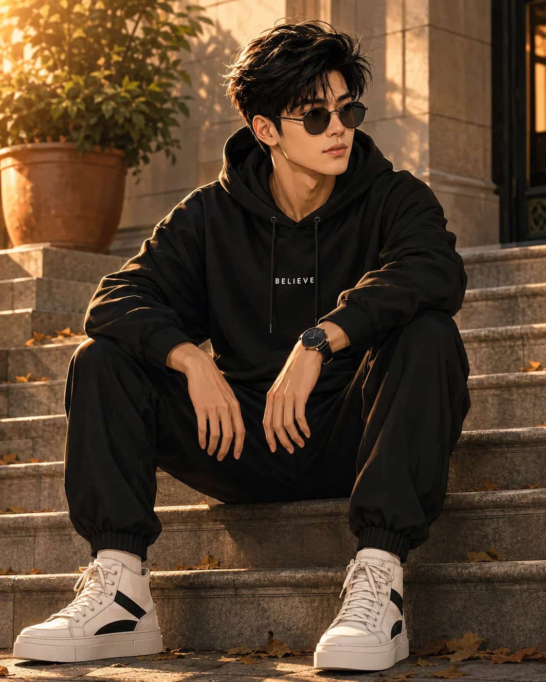 Golden Hour Anime Streetwear Portrait AI Prompt