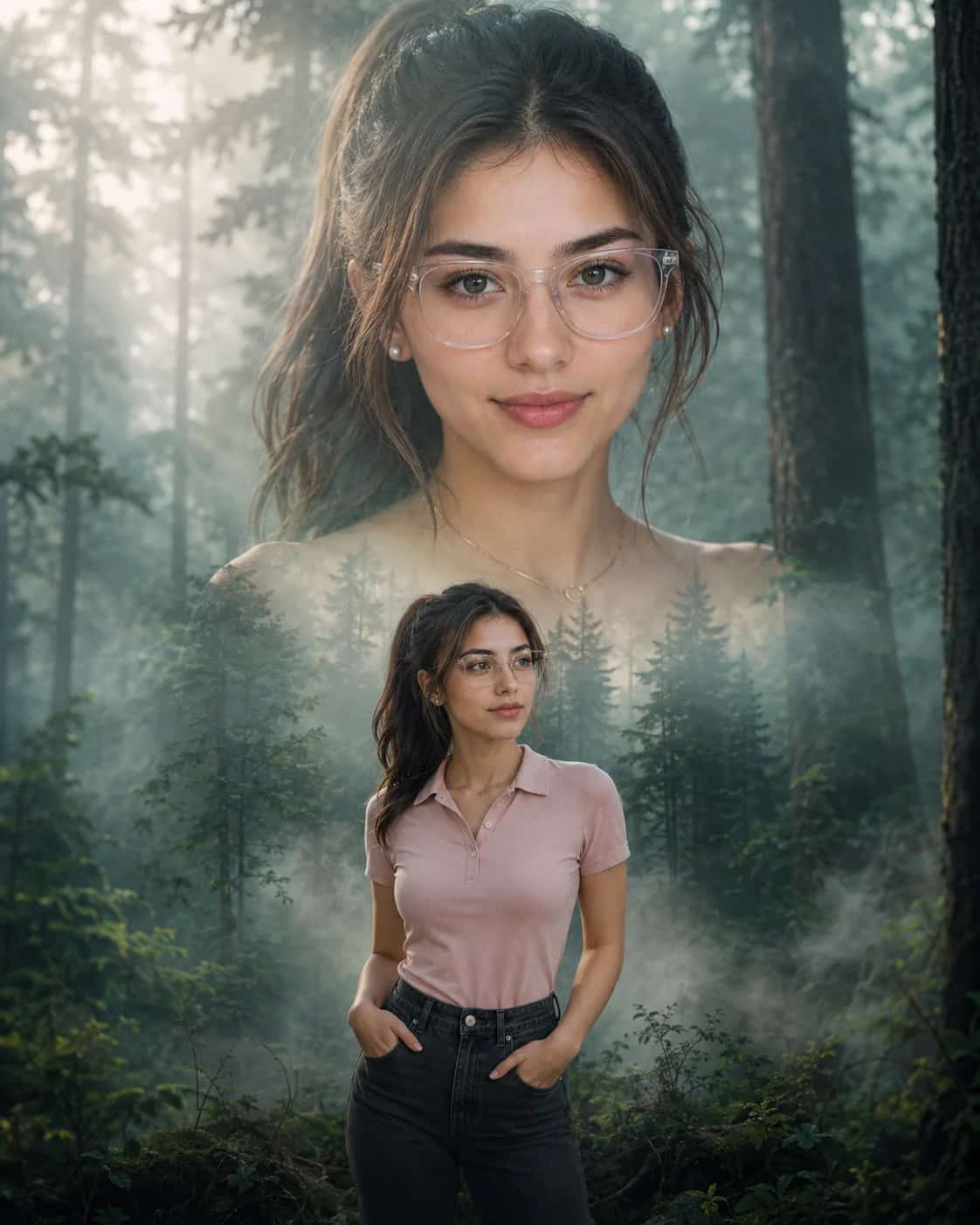 Misty Forest Double-Exposure Portrait AI Prompt