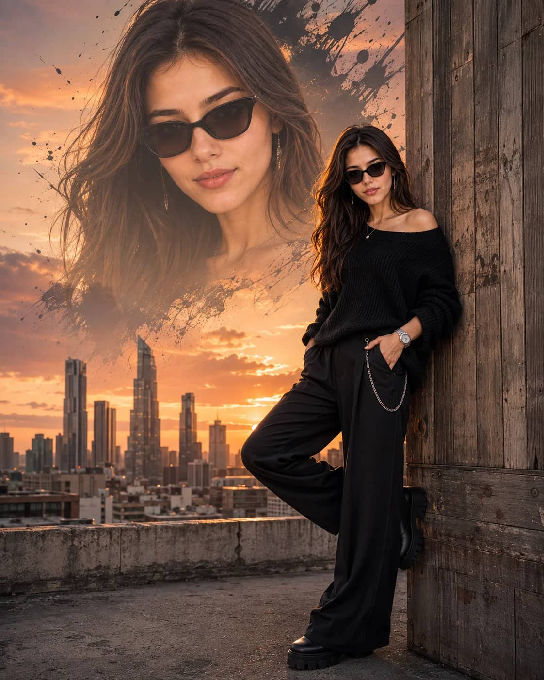 Rooftop Double-Exposure Fashion Poster AI Prompt AI generated prompt preview