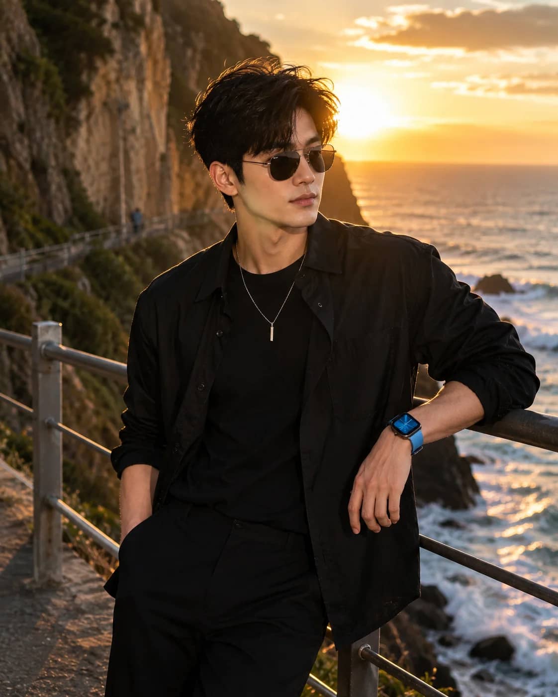 Seaside Cliff Golden Hour Male Portrait AI Prompt AI generated prompt preview