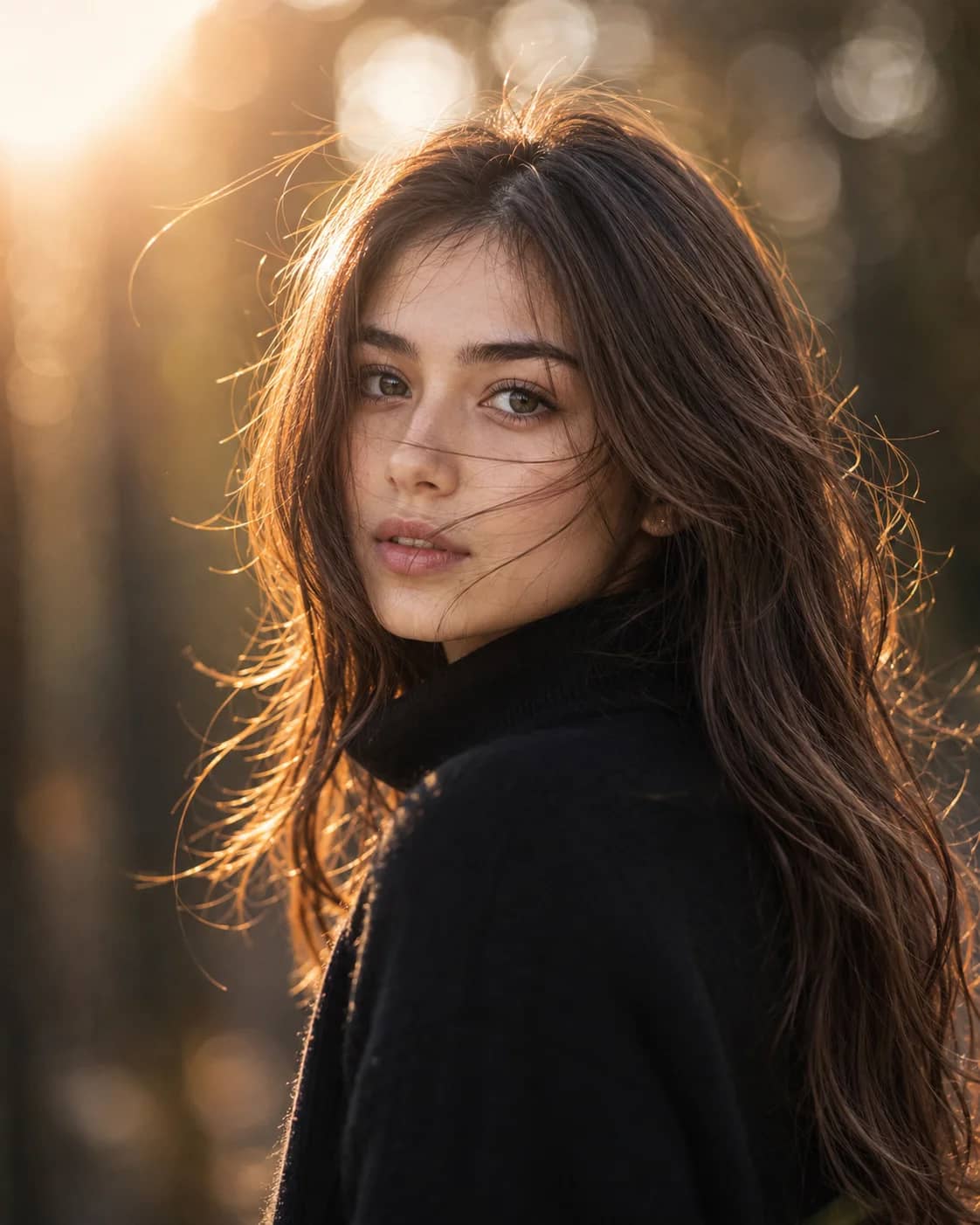 Black Turtleneck Forest Bokeh Lens Flare Prompt AI generated prompt preview