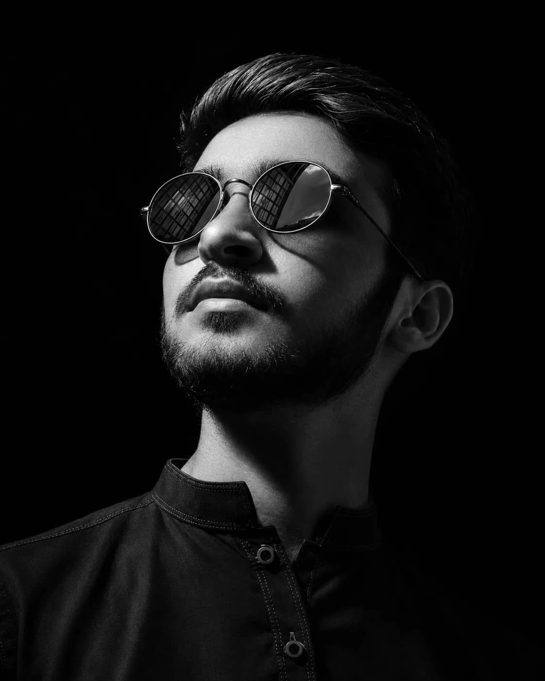 Monochrome Low Angle Wire Rim Sunglasses Prompt AI generated prompt preview