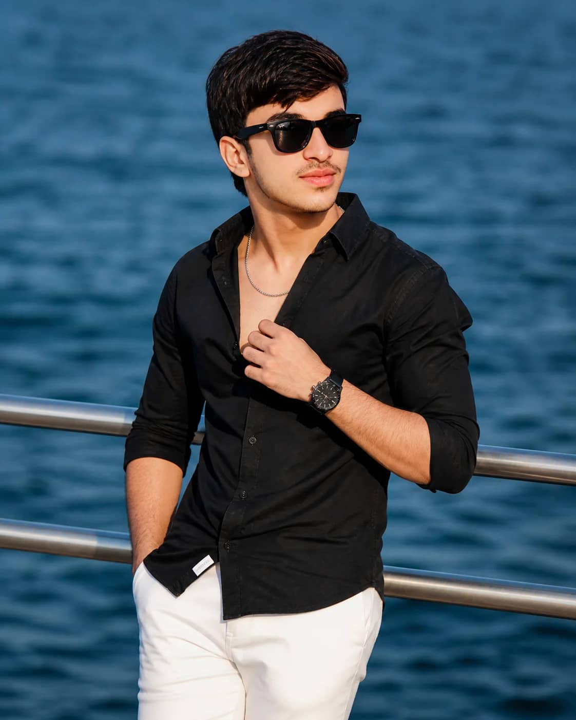 Oceanfront Luxury Black & White Aesthetic Male Portrait AI generated prompt preview