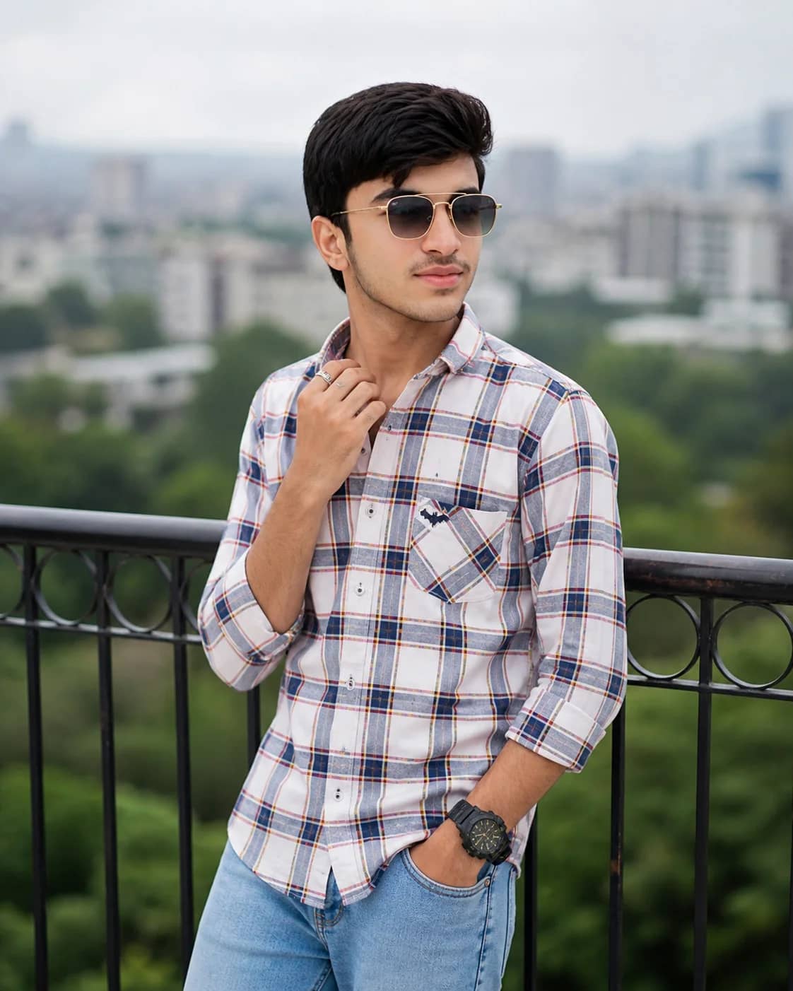 Plaid Shirt Urban Portrait | South Asian Teen Aesthetic AI generated prompt preview