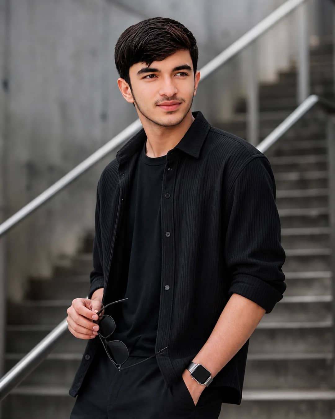 Urban Monochrome South Asian Male Portrait - Concrete Aesthetic AI generated prompt preview