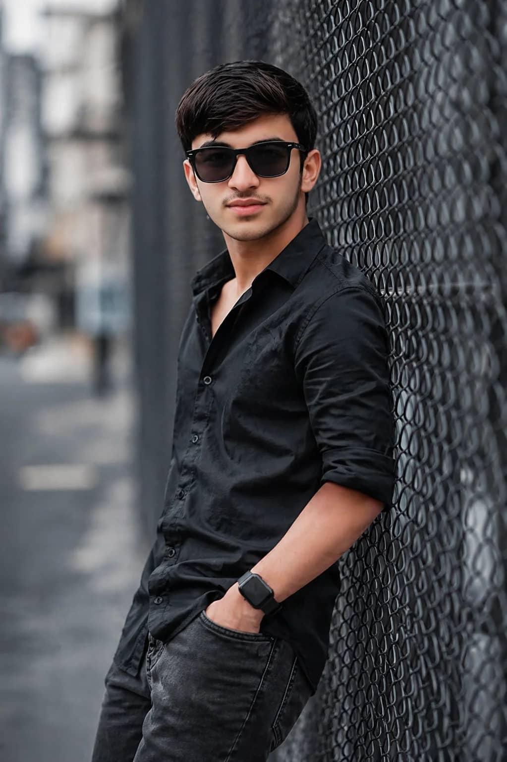 Urban Street Style Portrait | All-Black Monochromatic Aesthetic AI generated prompt preview