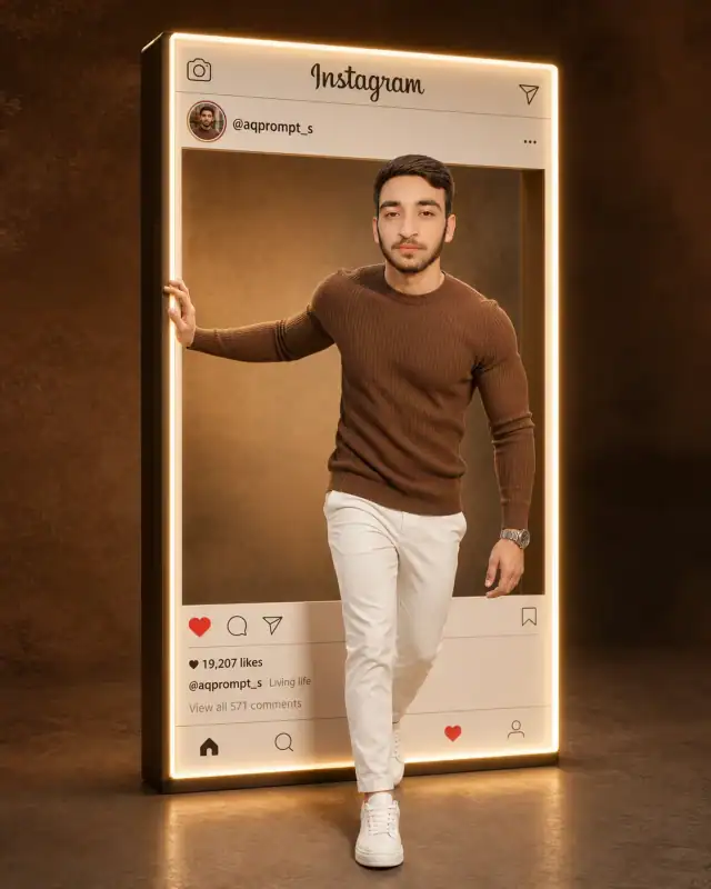 3D Instagram Frame Breakout Fashion Mockup Prompt
