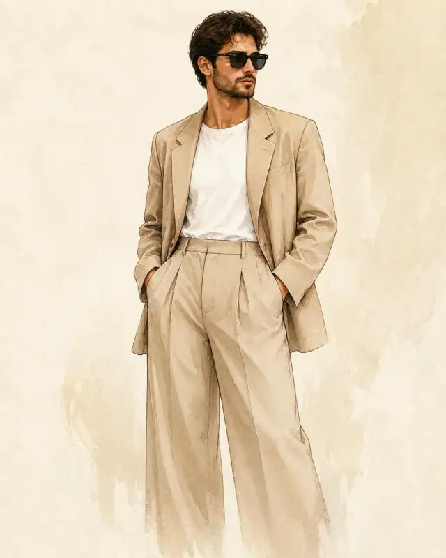 Beige Wool Blazer Fashion Illustration Watercolor Fade Prompt