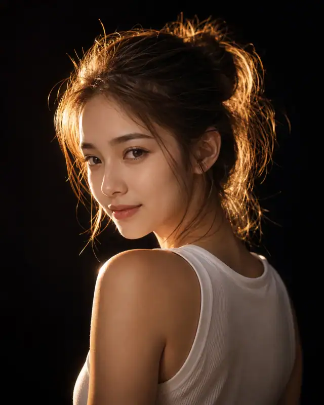 Chiaroscuro Messy Bun Golden Rim Light Prompt