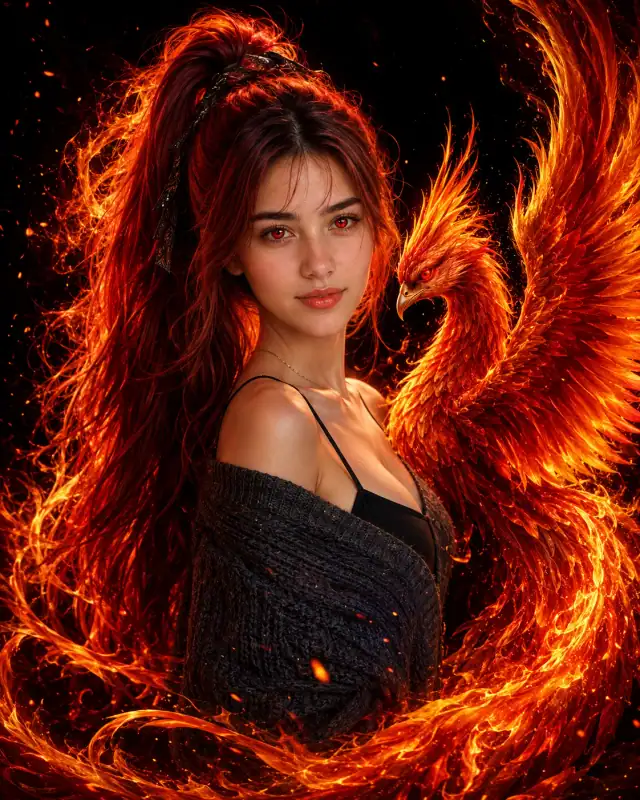 Fantasy Fire Phoenix Female Portrait AI Prompt