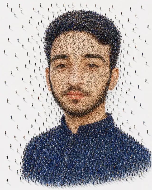 Human Crowd Mosaic Optical Illusion Portrait Prompt