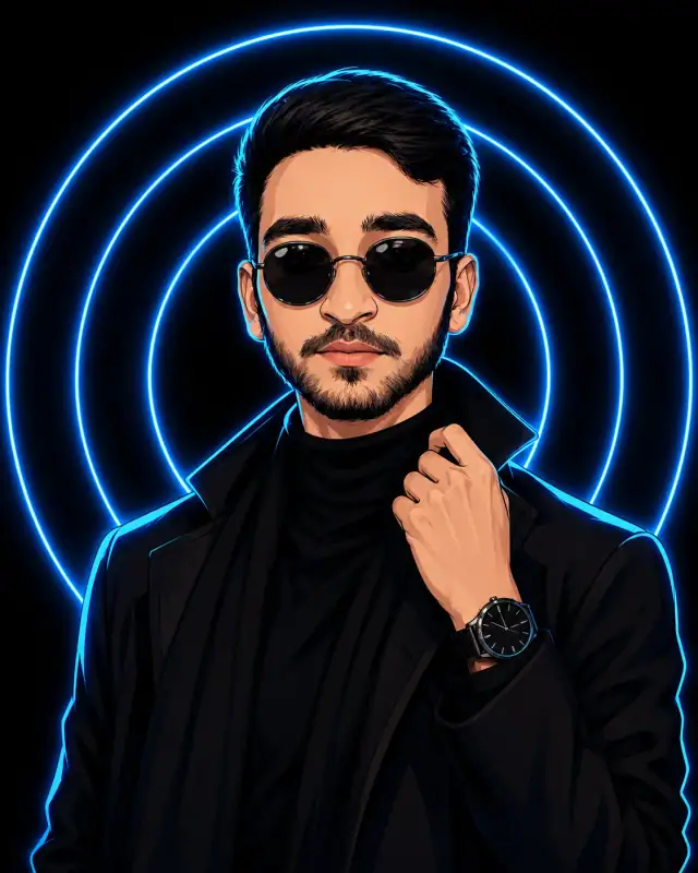Neon Blue Concentric Rings Anime Cyber Prompt