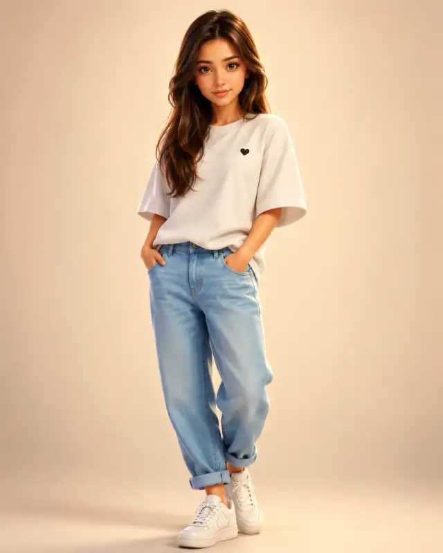 Pixar Style White Heart Tee Denim Character Prompt