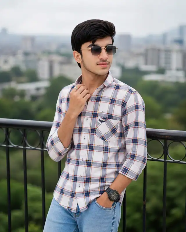 Plaid Shirt Urban Portrait | South Asian Teen Aesthetic