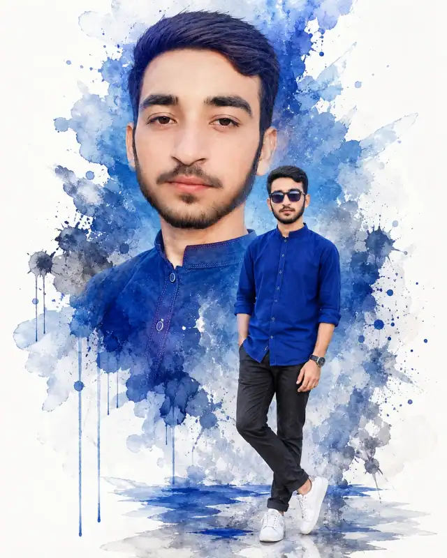 Royal Blue Watercolor Splash Double Exposure Prompt