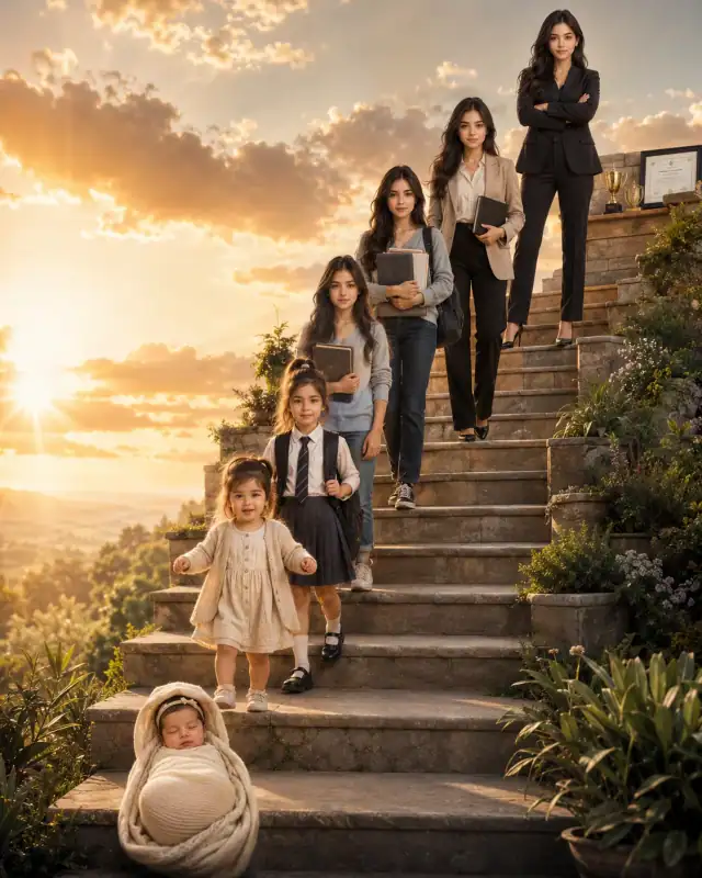Staircase Life Journey Age Progression Timeline Prompt
