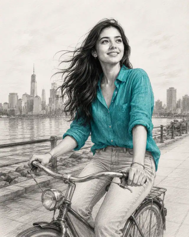 Teal Linen Shirt Graphite Bicycle Selective Color Prompt