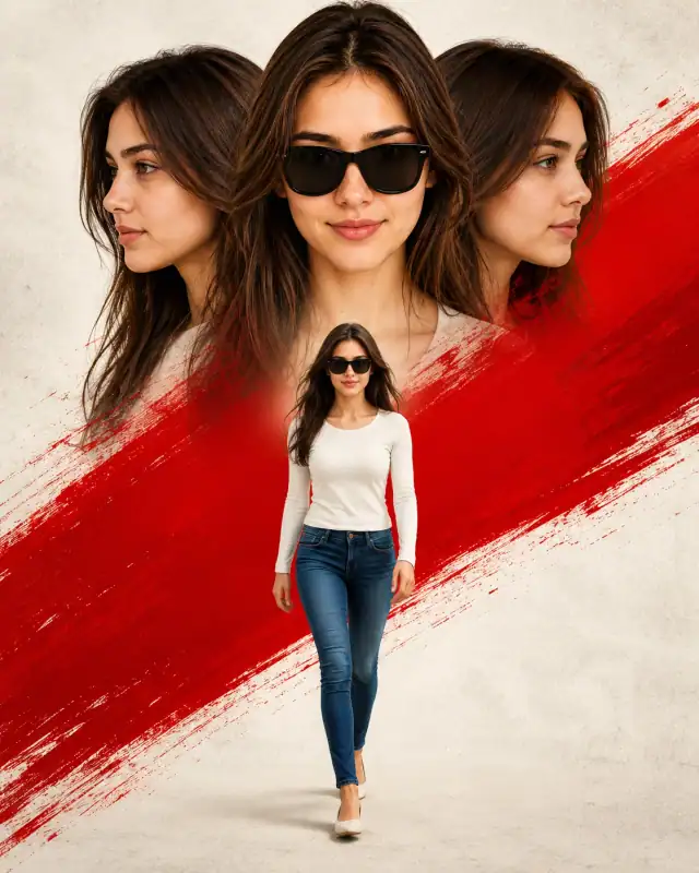 Triple Face Cinematic Movie Poster Red Brush Stroke Prompt