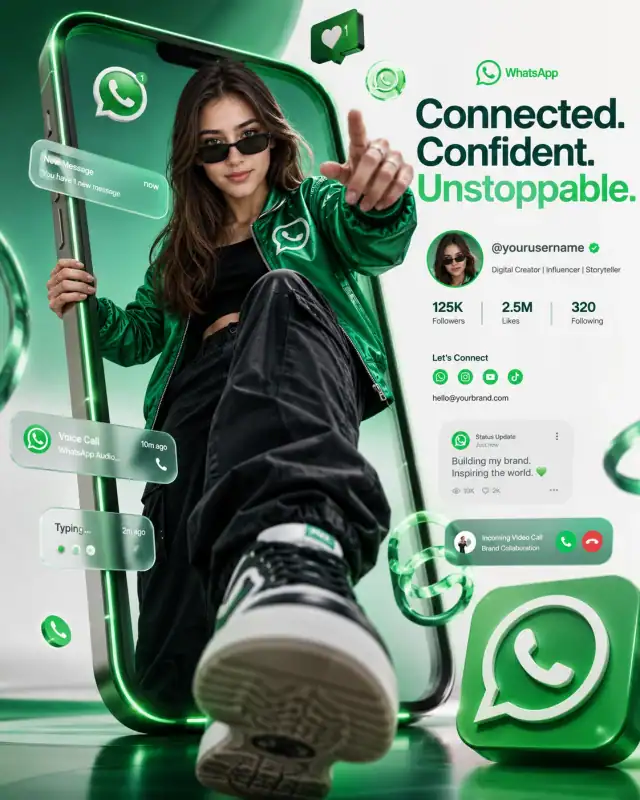 WhatsApp Green Influencer Smartphone Breakout Poster Prompt