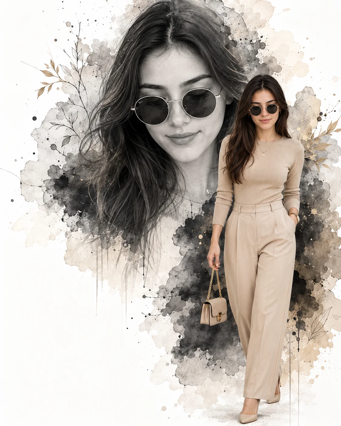 Beige Monochrome Watercolor Split Editorial Prompt AI generated prompt preview