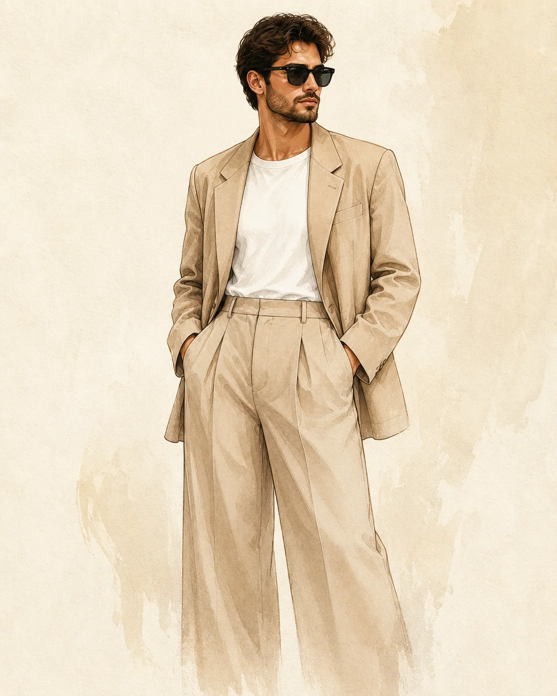 Beige Wool Blazer Fashion Illustration Watercolor Fade Prompt AI generated prompt preview