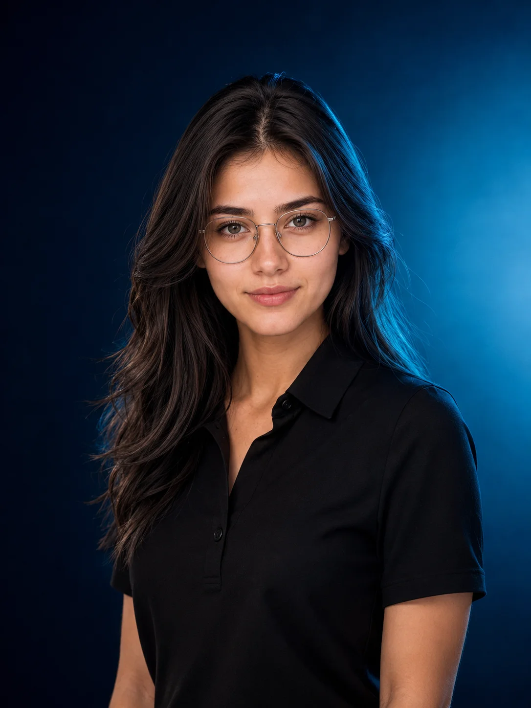 Corporate Tech Premium Navy Cyan Headshot Prompt AI generated prompt preview